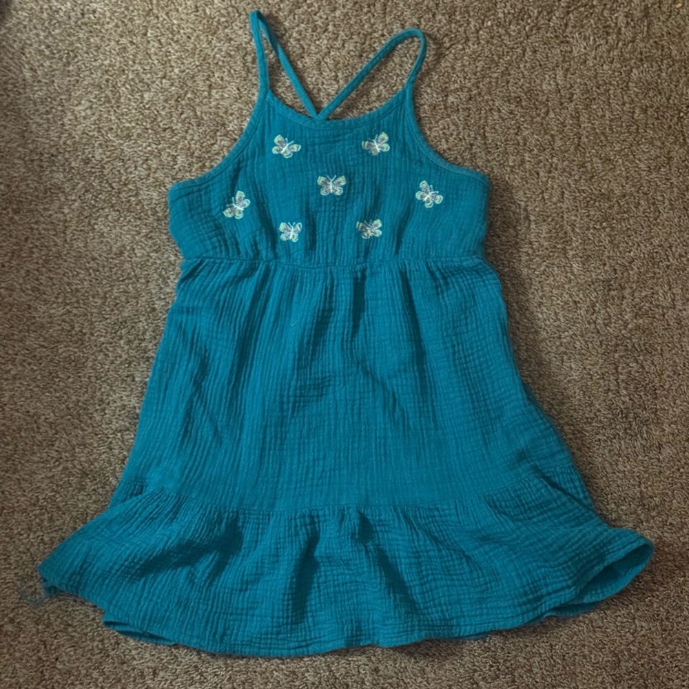 Jumping Beans Teal Dress with Butterfly Embroidery
